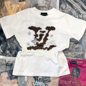 White LV Pleated Stone T-Shirt