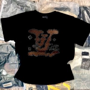 Black LV Pleated Stone T-Shirt
